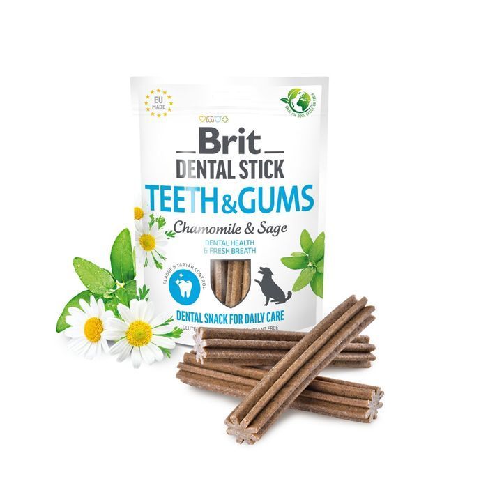 Brit Dental Stick Teeth & Gums ласощі для собак 251 г 7 шт - ромашка та шавлія - masterzoo.ua